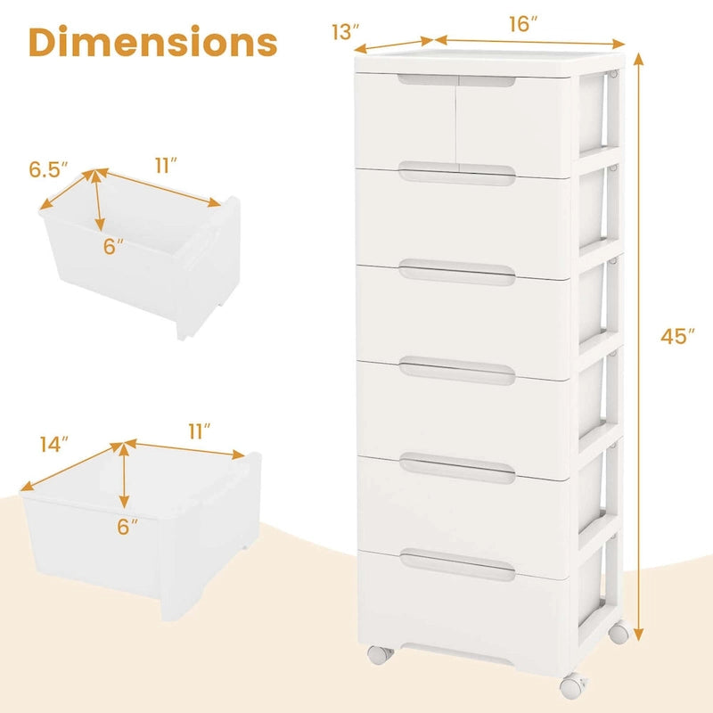 1 PCS 7-Drawer Plastic Rolling Storage Cart with 4 Universal - See Details