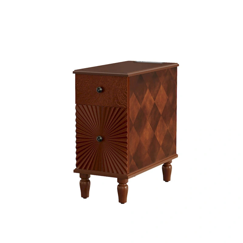 2 Drawer Modern Sofa Side Table, Solid Wood Narrow Side Table, Slim Nightstand for Living Room, Bedroom
