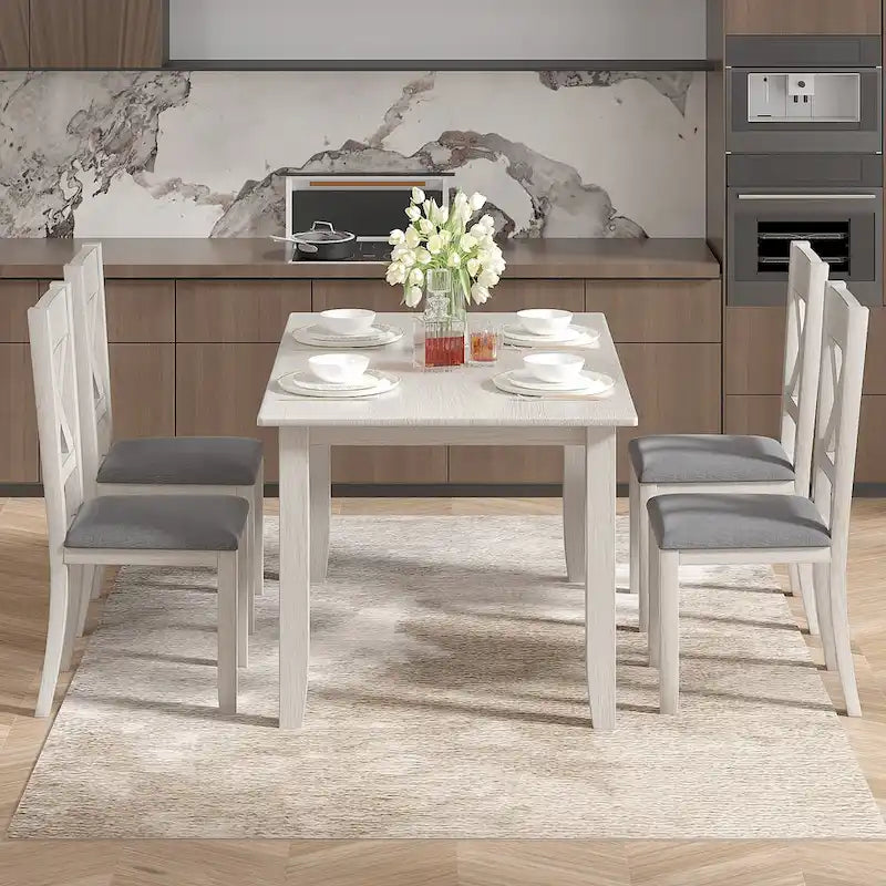 59 Inch Modern Wood Dining Table, Solid Wood Rectangular Dining Table for Kitchen