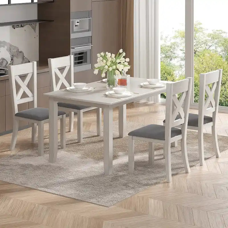 59 Inch Modern Wood Dining Table, Solid Wood Rectangular Dining Table for Kitchen