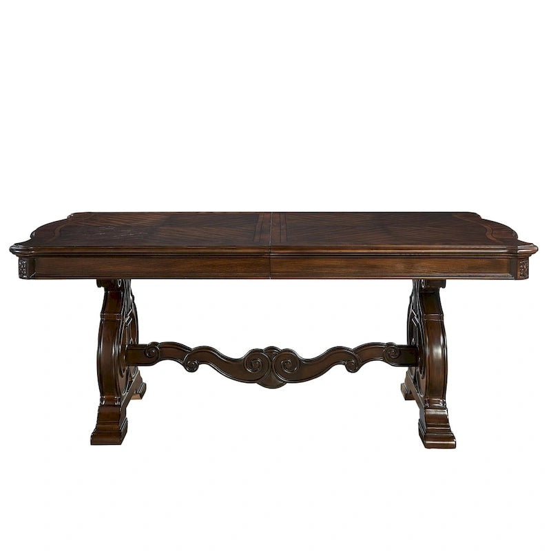 96 Inch Traditional Dining Table, Brown