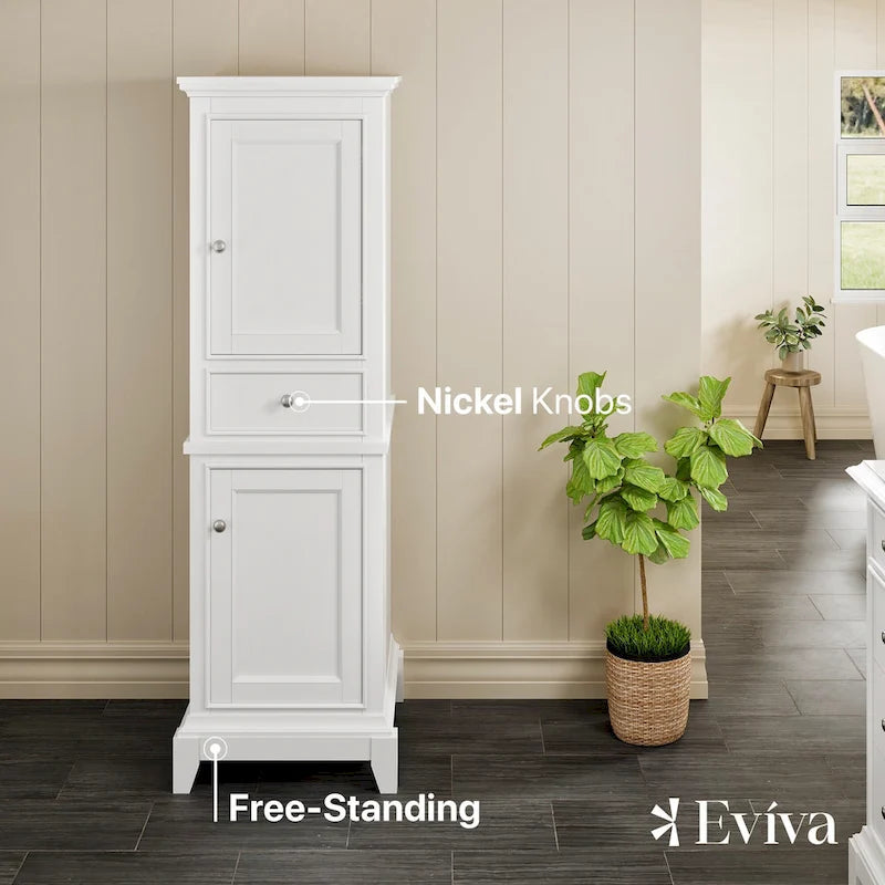 24 White Freestanding Linen Cabinet
