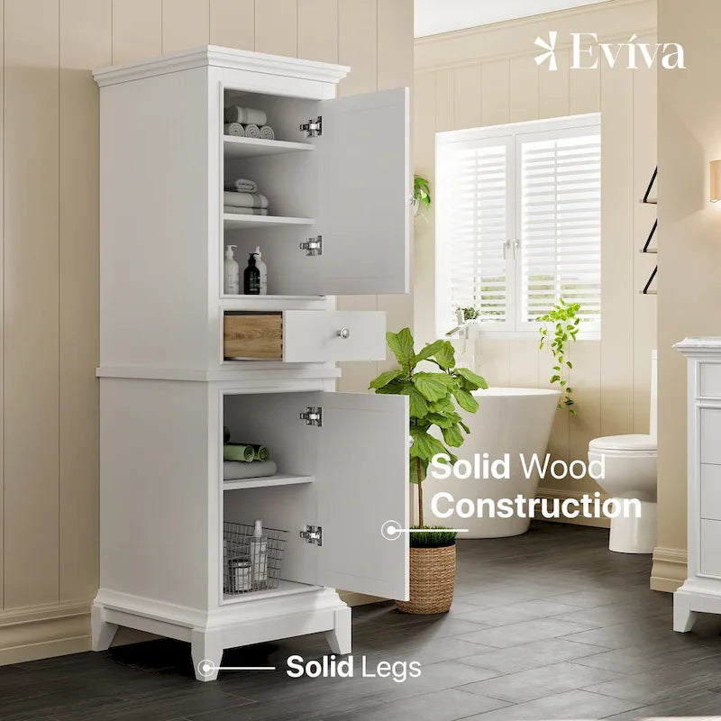 24 White Freestanding Linen Cabinet