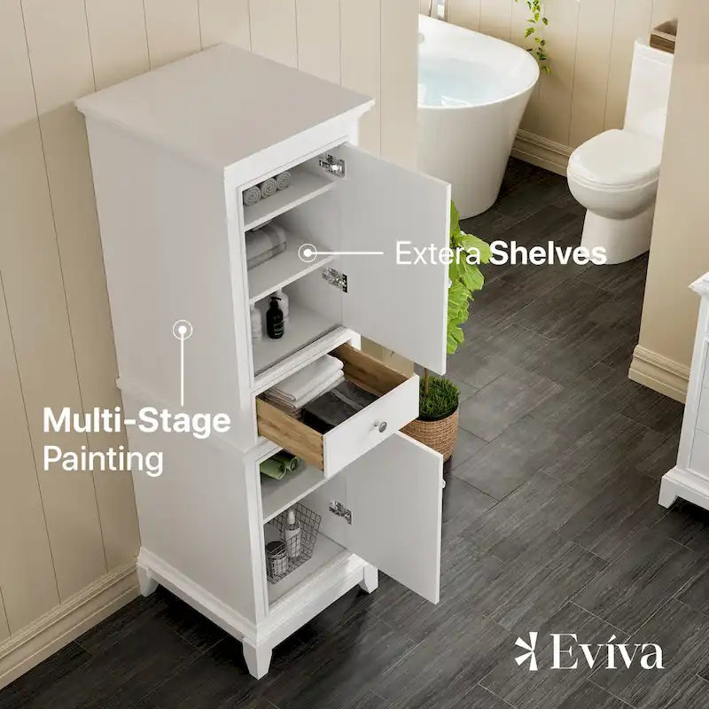 24 White Freestanding Linen Cabinet