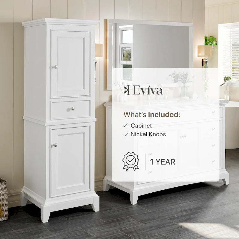 24 White Freestanding Linen Cabinet